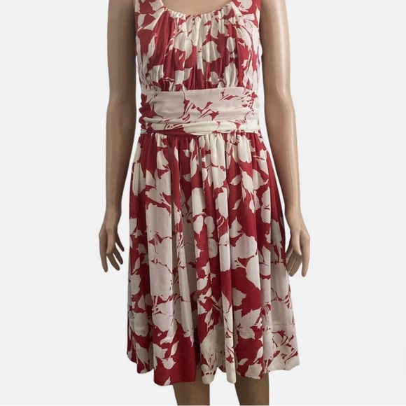 Talbots Swing Dress Womens Size 6 petite Red and White Floral Chiffon - Picture 4 of 13